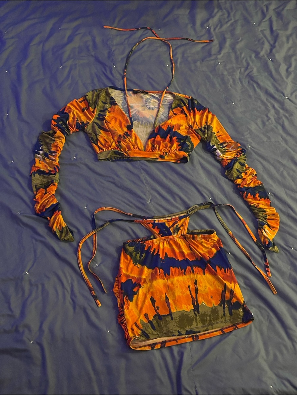 Tie-Dye Orange & Navy Two-Piece Set queen Maria